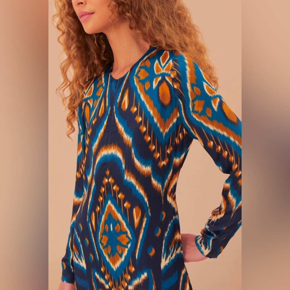 NEW FARM RIO pineapple ikat maxi dress in pineapple ikat blue Size L Large - Picture 4 of 7